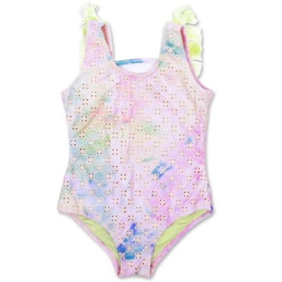Shade Critters Watercolor Eyelet Fringe Back Girls One Piece Swimsuit 6-12 m - Picture 7 of 8